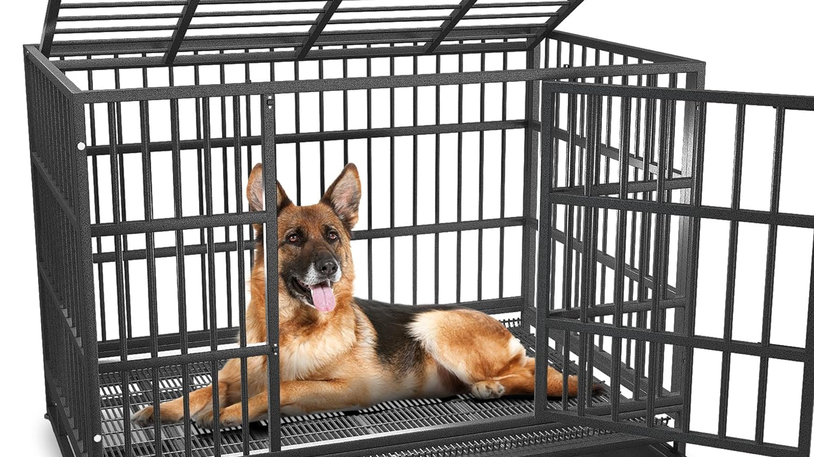 Heavy-duty metal crate suitable for a German Shepherd puppy
